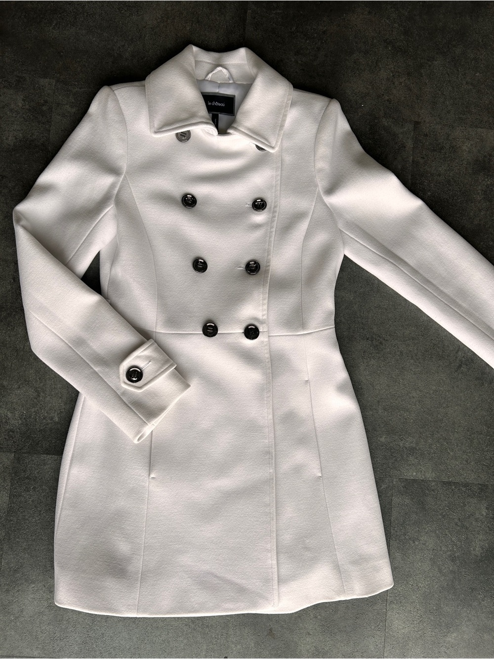 Le Château White Double-Breasted Belted Trench Coat (Wool) - Picture 2 of 11